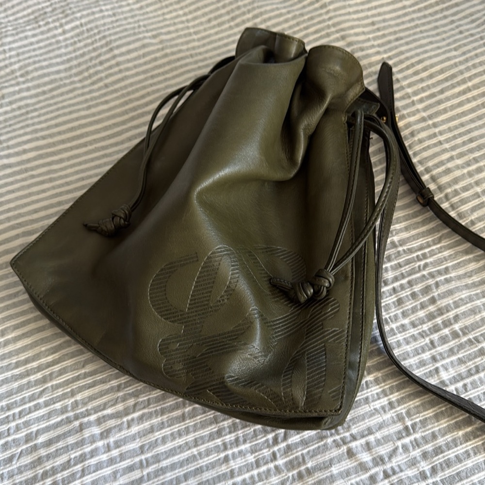 Loewe Green Flamenco Leather Drawstring Shoulder Bag Vintage